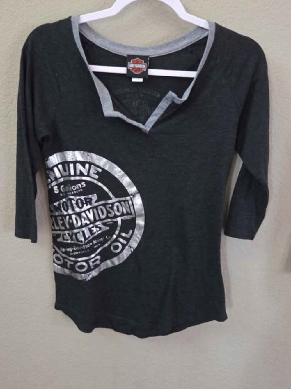 Harley-Davidson Silver Metallic Motor Oil 3/4 Raglan Sleeve Tee